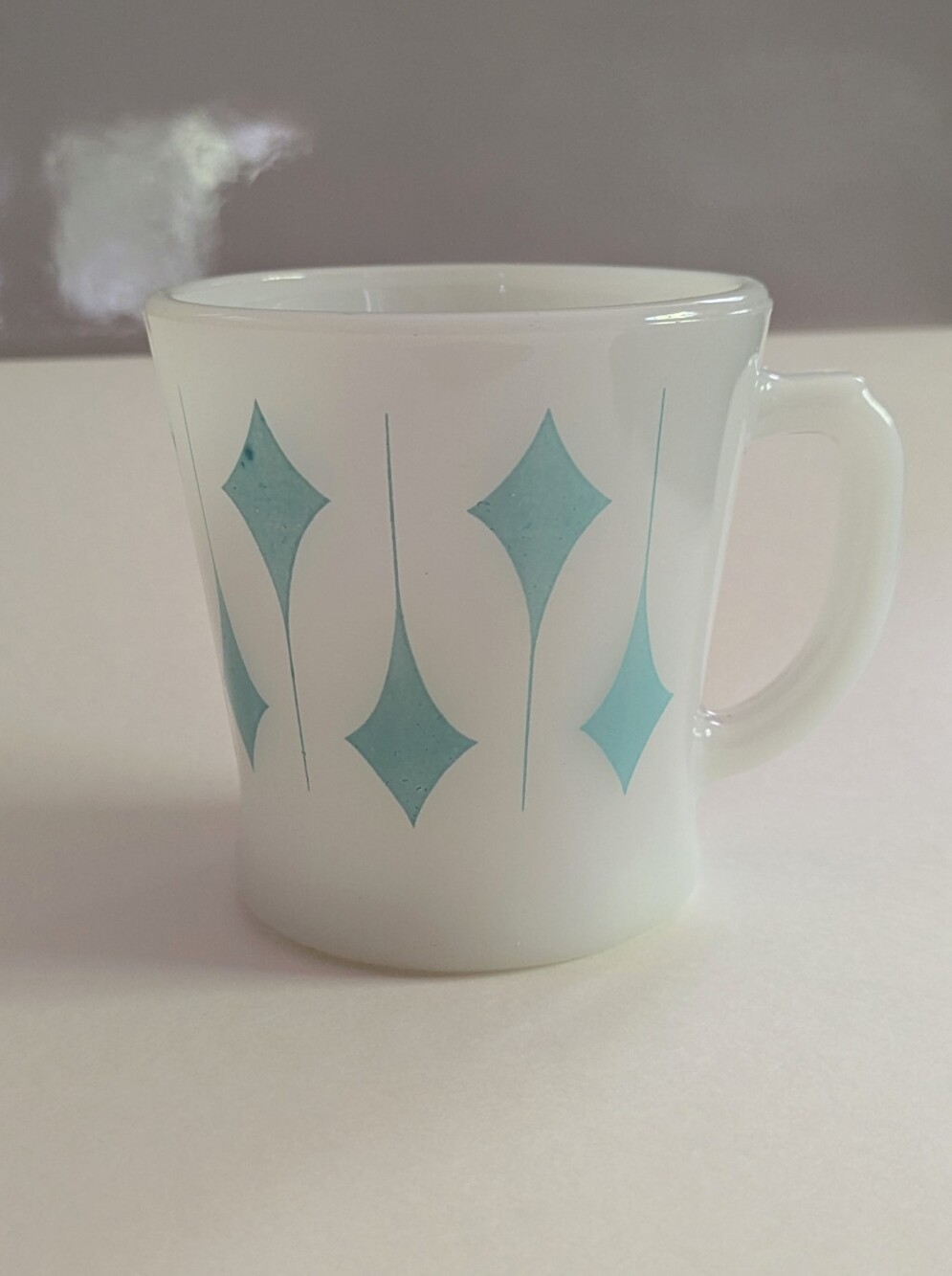 Vintage Anchor Hocking Fire-King Milk Glass Mug D-handle Diamonds Mid-century